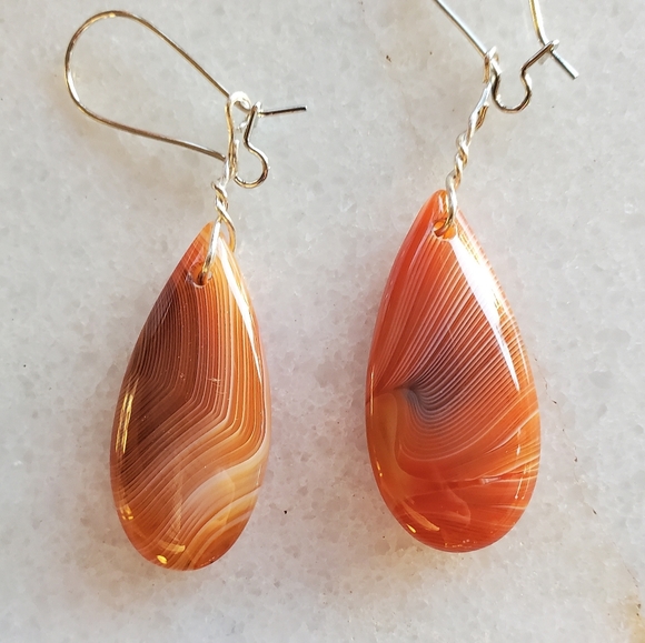New Orange Onyx Agate Dangle Earrings. - Picture 8 of 16